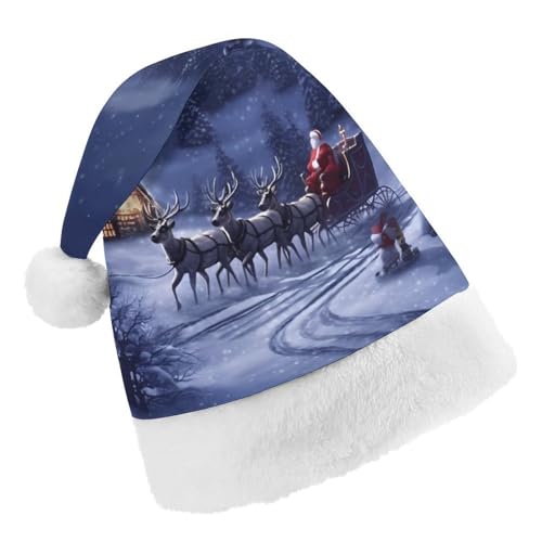 JKLPOMN Weihnachtsmütze für Kinder, weiche und bequeme Weihnachtsmütze, Schnee-Nacht, Weihnachtsmann und Hirsch, bedruckt, niedlich, verdickt, geeignet für Erwachsene, Männer, Frauen, Weihnachtsfeier, JKLPOMN Weihnachtsmütze für Kinder, weiche und bequeme Weihnachtsmütze, Schnee-Nacht, Weihnachtsmann und Hirsch, bedruckt, niedlich, verdickt, geeignet für Erwachsene, Männer, Frauen, Weihnachtsfeier, von JKLPOMN