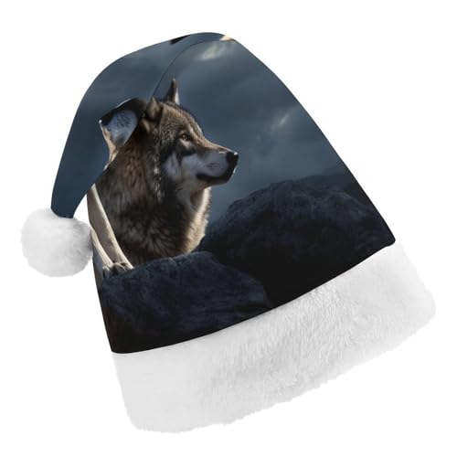 JKLPOMN Weihnachtsmütze für Kinder, weiche und bequeme Weihnachtsmütze, Wölfe im Mondlicht, bedruckt, niedlich, verdickt, geeignet für Erwachsene, Männer, Frauen, Weihnachtsfeier, JKLPOMN Weihnachtsmütze für Kinder, weiche und bequeme Weihnachtsmütze, Wölfe im Mondlicht, bedruckt, niedlich, verdickt, geeignet für Erwachsene, Männer, Frauen, Weihnachtsfeier, von JKLPOMN