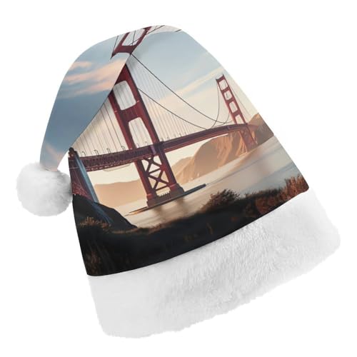 JKLPOMN Weihnachtsmütze für Kinder, weiche und bequeme Weihnachtsmütze, goldene Torbrücke, bedruckt, niedlich, verdickt, Weihnachtsmannmütze, geeignet für Erwachsene, Männer, Frauen, Weihnachtsfeier, JKLPOMN Weihnachtsmütze für Kinder, weiche und bequeme Weihnachtsmütze, goldene Torbrücke, bedruckt, niedlich, verdickt, Weihnachtsmannmütze, geeignet für Erwachsene, Männer, Frauen, Weihnachtsfeier, von JKLPOMN