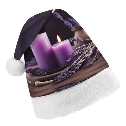 JKLPOMN Weihnachtsmütze für Kinder, weiche und bequeme Weihnachtsmütze, lila Lavendel mit Kerzen, bedruckt, niedlich, verdickt, geeignet für Erwachsene, Männer, Frauen, Weihnachtsfeier, JKLPOMN Weihnachtsmütze für Kinder, weiche und bequeme Weihnachtsmütze, lila Lavendel mit Kerzen, bedruckt, niedlich, verdickt, geeignet für Erwachsene, Männer, Frauen, Weihnachtsfeier, von JKLPOMN