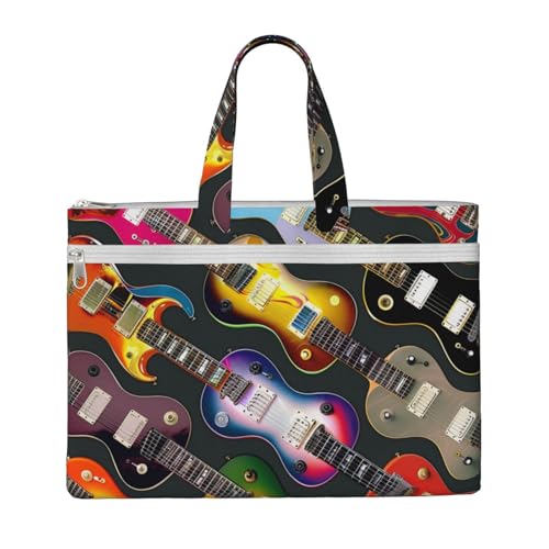 Bunte Gitarren bedruckte Dokumententasche für Lehrer, Leinen, für Arbeit, lässige Handtasche für Büro, Schule, Reisen, Strand Bunte Gitarren bedruckte Dokumententasche für Lehrer, Leinen, für Arbeit, lässige Handtasche für Büro, Schule, Reisen, Strand von JKLQWC
