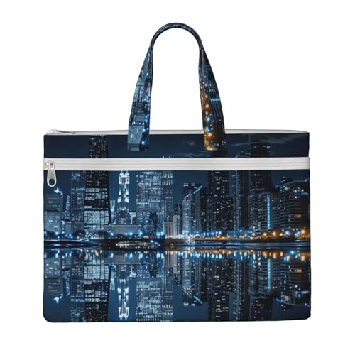 Chicago Dokumententasche mit reflektierendem Druck, für Lehrer, Leinen, für Arbeit, lässige Handtasche für Büro, Schule, Reisen, Strand Chicago Dokumententasche mit reflektierendem Druck, für Lehrer, Leinen, für Arbeit, lässige Handtasche für Büro, Schule, Reisen, Strand von JKLQWC