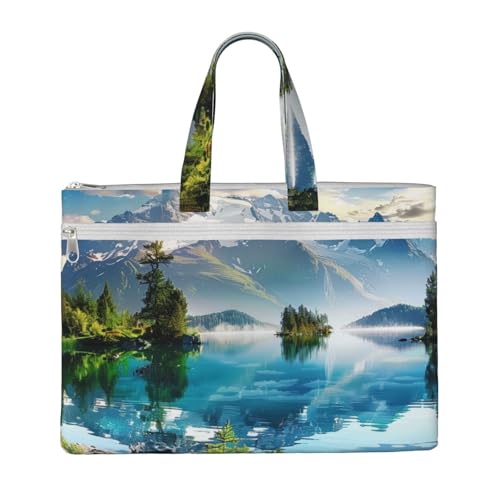 Dokumententasche mit Blick auf den Berg und den See, Motiv: Sonnentag, Natur, bedruckt, für Lehrer, Leinwand, Aktentasche, Tragetasche für Arbeit, Freizeit, für Büro, Schule, Reisen, Strand Dokumententasche mit Blick auf den Berg und den See, Motiv: Sonnentag, Natur, bedruckt, für Lehrer, Leinwand, Aktentasche, Tragetasche für Arbeit, Freizeit, für Büro, Schule, Reisen, Strand von JKLQWC