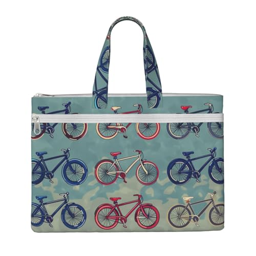 Dokumententasche mit Cartoon-Fahrrädern, bedruckt, Lehrer, Leinen, für Arbeit, lässige Handtasche für Büro, Schule, Reisen, Strand Dokumententasche mit Cartoon-Fahrrädern, bedruckt, Lehrer, Leinen, für Arbeit, lässige Handtasche für Büro, Schule, Reisen, Strand von JKLQWC
