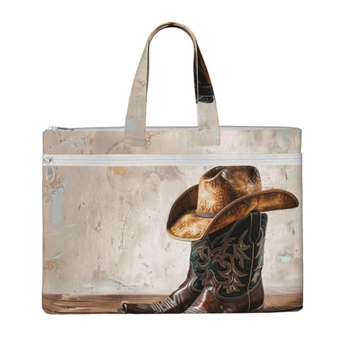 Dokumententasche mit Cowboyhut und Stiefeln, bedruckt, für Lehrer, Leinen, für Arbeit, lässige Handtasche für Büro, Schule, Reisen, Strand Dokumententasche mit Cowboyhut und Stiefeln, bedruckt, für Lehrer, Leinen, für Arbeit, lässige Handtasche für Büro, Schule, Reisen, Strand von JKLQWC