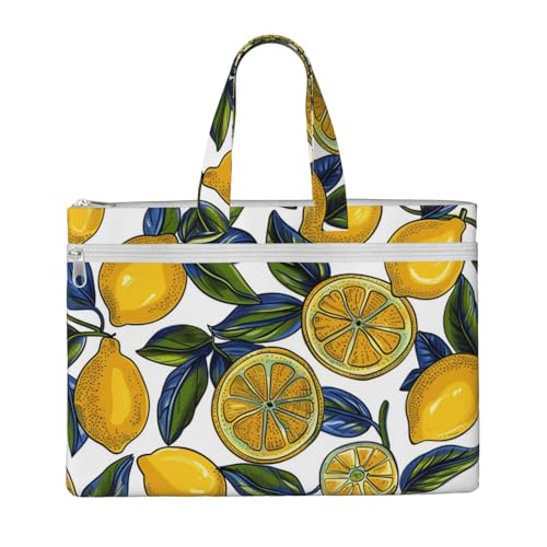 Dokumententasche mit Zitronenfrucht-Muster, für Lehrer, Leinen, für Arbeit, lässige Handtasche für Büro, Schule, Reisen, Strand von JKLQWC