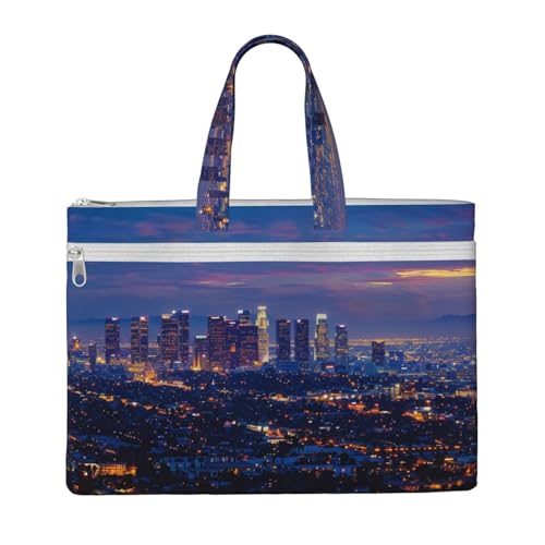 Los Angeles Skyline bedruckte Dokumententasche für Lehrer, Leinen, für Arbeit, lässige Handtasche für Büro, Schule, Reisen, Strand Los Angeles Skyline bedruckte Dokumententasche für Lehrer, Leinen, für Arbeit, lässige Handtasche für Büro, Schule, Reisen, Strand von JKLQWC