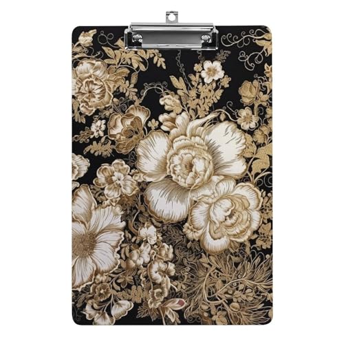 Acryl-Klemmbrett, mit Blatt-Blumen, bedruckt, A4-Klemmbretter, niedliches Klemmbrett, leichtes Klemmbrett, Bürobrett-Clip mit niedrigem Profil-Clip von JKLQWH
