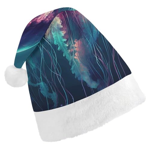 JKLQWH Weihnachtsmütze, Partyhut mit farbigen Quallen, Weihnachtsmannmütze für Erwachsene, Uni, klassische Weihnachtsmannmütze, extra dick, Weihnachtsmütze, Wintermütze, Neujahr, festliche Party, von JKLQWH