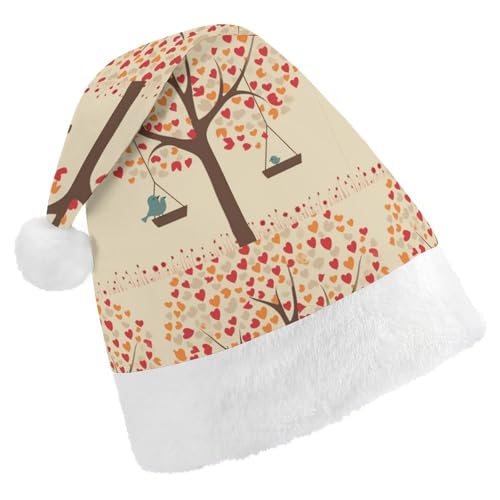 JKLQWH Weihnachtsmütze, Weihnachtsmütze, Partyhut mit Baum mit Vögeln auf Schaukel, Nikolausmütze für Erwachsene, Uni, klassische Weihnachtsmannmütze, extra dick, Weihnachtsmütze, Wintermütze, von JKLQWH