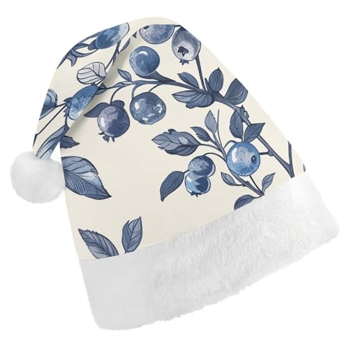 JKLQWH Weihnachtsmütze, Weihnachtsmütze, Partyhut mit Blaubeerblumenmuster, Weihnachtsmannmütze für Erwachsene, Uni, klassische Weihnachtsmannmütze, extra dick, Weihnachtsmütze, Wintermütze, von JKLQWH