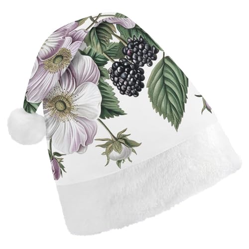 JKLQWH Weihnachtsmütze, Weihnachtsmütze, Partyhut mit Blumen und Brombeeren, Weihnachtsmannmütze für Erwachsene, Uni, klassische Weihnachtsmannmütze, extra dick, Weihnachtsmütze, Wintermütze, von JKLQWH