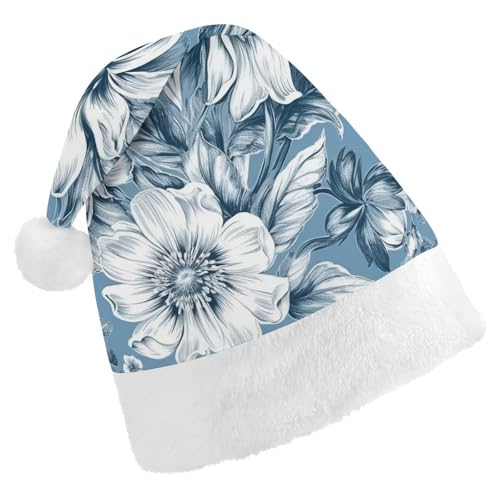 JKLQWH Weihnachtsmütze, Weihnachtsmütze, Partyhut mit Blumenmuster, blau und weiß, Weihnachtsmannmütze für Erwachsene, Uni, klassische Weihnachtsmannmütze, extra dick, Wintermütze, Neujahr, JKLQWH Weihnachtsmütze, Weihnachtsmütze, Partyhut mit Blumenmuster, blau und weiß, Weihnachtsmannmütze für Erwachsene, Uni, klassische Weihnachtsmannmütze, extra dick, Wintermütze, Neujahr, von JKLQWH