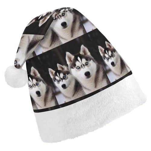 JKLQWH Weihnachtsmütze, Weihnachtsmütze, Partyhut mit Husky-Hund, Weihnachtsmannmütze für Erwachsene, Uni, klassische Weihnachtsmannmütze, extra dick, Weihnachtsmütze, Wintermütze, Neujahr, von JKLQWH