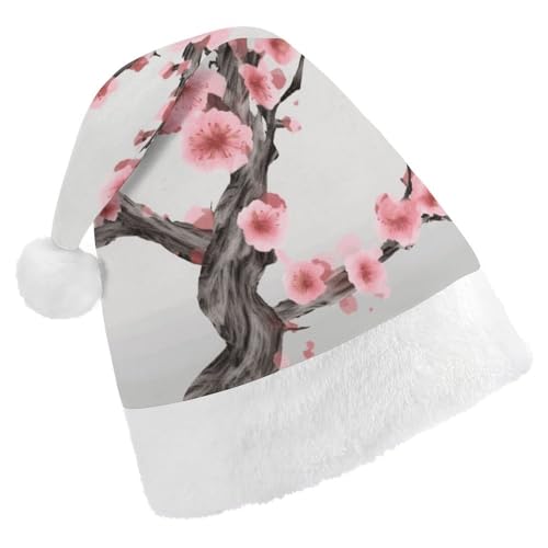 JKLQWH Weihnachtsmütze, Weihnachtsmütze, Partyhut mit Kirschblüte, Baumzweig, Nikolausmütze für Erwachsene, Uni, klassische Weihnachtsmannmütze, extra dick, Weihnachtsmütze, Wintermütze, Neujahr, von JKLQWH