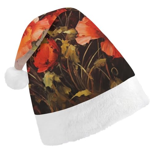JKLQWH Weihnachtsmütze, Weihnachtsmütze, Partyhut mit Ölgemälde, rote Blume, Weihnachtsmannmütze für Erwachsene, Uni, klassische Weihnachtsmannmütze, extra dick, Wintermütze, Neujahr, festliche JKLQWH Weihnachtsmütze, Weihnachtsmütze, Partyhut mit Ölgemälde, rote Blume, Weihnachtsmannmütze für Erwachsene, Uni, klassische Weihnachtsmannmütze, extra dick, Wintermütze, Neujahr, festliche von JKLQWH