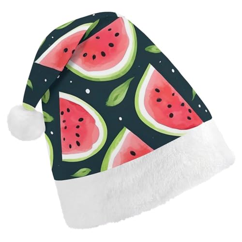 JKLQWH Weihnachtsmütze, Weihnachtsmütze, Partyhut mit Wassermelonen-Muster, Weihnachtsmannmütze für Erwachsene, Uni, klassische Weihnachtsmannmütze, extra dick, Wintermütze, Neujahr, festliche von JKLQWH