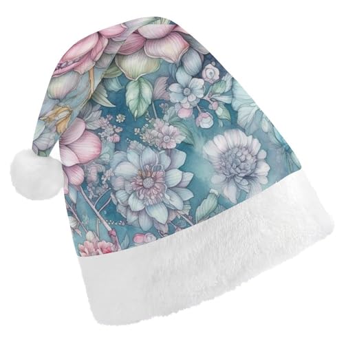 JKLQWH Weihnachtsmütze, Weihnachtsmütze, Partyhut mit blauen Blumen, Weihnachtsmannmütze für Erwachsene, Uni, klassische Weihnachtsmannmütze, extra dick, Weihnachtsmütze, Wintermütze, Neujahr, von JKLQWH