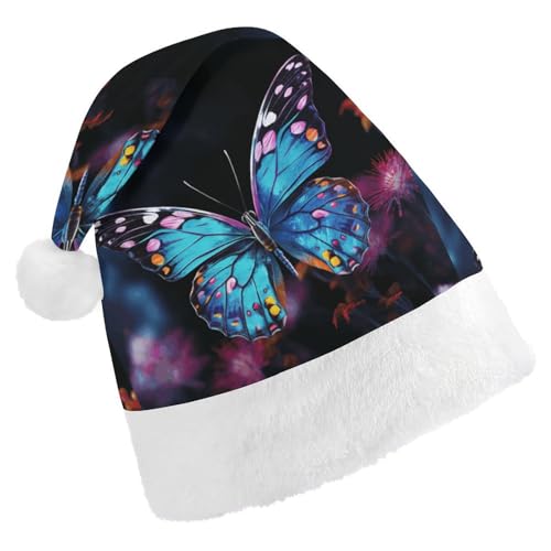 JKLQWH Weihnachtsmütze, Weihnachtsmütze, Partyhut mit charmantem Schmetterling, Weihnachtsmannmütze für Erwachsene, Uni, klassische Weihnachtsmannmütze, extra dick, Weihnachtsmütze, Wintermütze, von JKLQWH