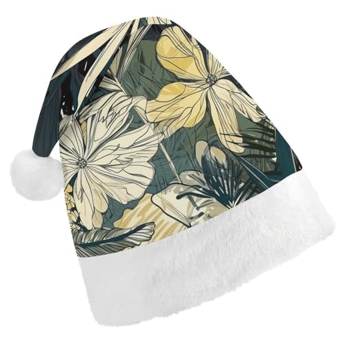 JKLQWH Weihnachtsmütze, Weihnachtsmütze, Partyhut mit gelben und schwarzen Blumen, Weihnachtsmannmütze für Erwachsene, Uni, klassische Weihnachtsmannmütze, extra dick, Wintermütze, Neujahr, von JKLQWH