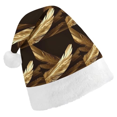 JKLQWH Weihnachtsmütze, Weihnachtsmütze, Partyhut mit goldenen Federn, Weihnachtsmannmütze für Erwachsene, Uni, klassische Weihnachtsmannmütze, extra dick, Weihnachtsmütze, Wintermütze, Neujahr, von JKLQWH