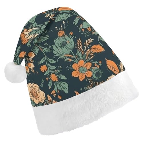 JKLQWH Weihnachtsmütze, Weihnachtsmütze, Partyhut mit orangefarbenen und grünen Blumen, Weihnachtsmannmütze für Erwachsene, Uni, klassische Weihnachtsmannmütze, extra dick, Wintermütze, Neujahr, von JKLQWH