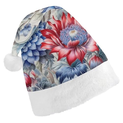 JKLQWH Weihnachtsmütze, Weihnachtsmütze, Partyhut mit roten und blauen Blumen, Weihnachtsmannmütze für Erwachsene, Uni, klassische Weihnachtsmannmütze, extra dick, Wintermütze, Neujahr, festliche von JKLQWH