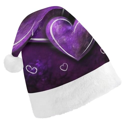 JKLQWH Weihnachtsmütze, Weihnachtsmütze, Partyhut mit violetten Herzen, Weihnachtsmannmütze für Erwachsene, Uni, klassische Weihnachtsmannmütze, extra dick, Weihnachtsmütze, Wintermütze, Neujahr, von JKLQWH