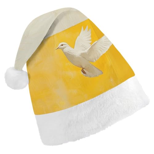 JKLQWH Weihnachtsmütze, Weihnachtsmütze, Partyhut mit weißer Taube fliegt von Weihnachtsmannmütze für Erwachsene, Uni, klassische Weihnachtsmannmütze, extra dick, Weihnachtsmütze, Wintermütze, von JKLQWH