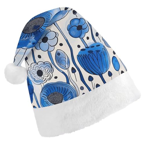 JKLQWH Weihnachtsmütze, Weihnachtsmütze, Partyhut mit weißer blauer Tinte, Weihnachtsmannmütze für Erwachsene, Uni, klassische Weihnachtsmannmütze, extra dick, Weihnachtsmütze, Wintermütze, von JKLQWH