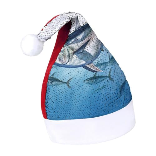 JKLQWH Weihnachtsmütze mit Pailletten, mit Blauflossen-Thunfisch, Thunnus, lustige Weihnachtsmütze, Weihnachtsgeschenke für Damen und Herren, Anzug für Familie, Weihnachten, Silvester, Festival, JKLQWH Weihnachtsmütze mit Pailletten, mit Blauflossen-Thunfisch, Thunnus, lustige Weihnachtsmütze, Weihnachtsgeschenke für Damen und Herren, Anzug für Familie, Weihnachten, Silvester, Festival, von JKLQWH