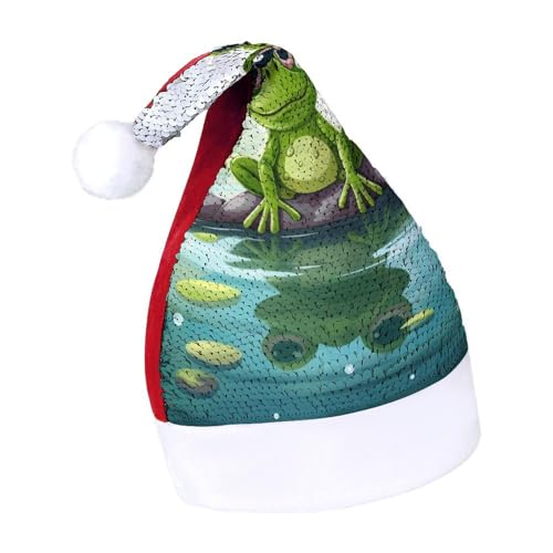 JKLQWH Weihnachtsmütze mit Pailletten, mit Frosch im Teich, lustige Weihnachtsmütze, Weihnachtsgeschenke für Damen und Herren, Anzug für Familie, Weihnachten, Silvester, Festival, Party, Kostüm JKLQWH Weihnachtsmütze mit Pailletten, mit Frosch im Teich, lustige Weihnachtsmütze, Weihnachtsgeschenke für Damen und Herren, Anzug für Familie, Weihnachten, Silvester, Festival, Party, Kostüm von JKLQWH