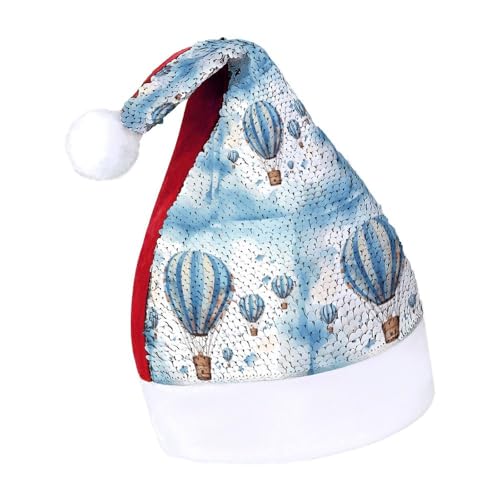 JKLQWH Weihnachtsmütze mit Pailletten, mit blauem Heißluftballon, Weihnachtsmütze, lustige Weihnachtsmütze, Weihnachtsgeschenke für Damen und Herren, Anzug für Familie, Weihnachten, Silvester, JKLQWH Weihnachtsmütze mit Pailletten, mit blauem Heißluftballon, Weihnachtsmütze, lustige Weihnachtsmütze, Weihnachtsgeschenke für Damen und Herren, Anzug für Familie, Weihnachten, Silvester, von JKLQWH