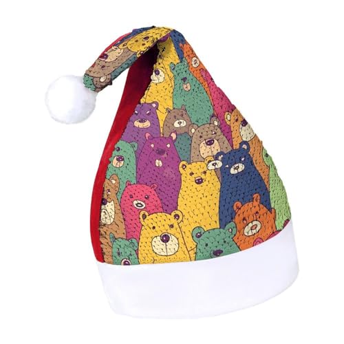 JKLQWH Weihnachtsmütze mit Pailletten, mit bunten Bären, lustige Weihnachtsmütze, Weihnachtsgeschenke für Damen und Herren, Anzug für Familie, Weihnachten, Silvester, Festival, Party, Kostüm JKLQWH Weihnachtsmütze mit Pailletten, mit bunten Bären, lustige Weihnachtsmütze, Weihnachtsgeschenke für Damen und Herren, Anzug für Familie, Weihnachten, Silvester, Festival, Party, Kostüm von JKLQWH