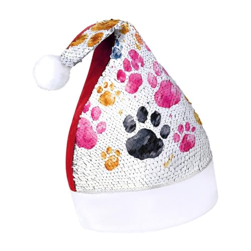 JKLQWH Weihnachtsmütze mit Pailletten, mit bunten Hundepfoten, lustige Weihnachtsmütze, Weihnachtsgeschenke für Damen und Herren, Anzug für Familie, Weihnachtsabend, Neujahr, Festival, Party-Kostüm JKLQWH Weihnachtsmütze mit Pailletten, mit bunten Hundepfoten, lustige Weihnachtsmütze, Weihnachtsgeschenke für Damen und Herren, Anzug für Familie, Weihnachtsabend, Neujahr, Festival, Party-Kostüm von JKLQWH