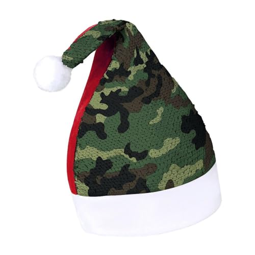 JKLQWH Weihnachtsmütze mit Pailletten, mit grünem Militärmuster, lustige Weihnachtsmütze, Weihnachtsgeschenke für Damen und Herren, Anzug für Familie, Weihnachten, Silvester, Festival, Party, Kostüm JKLQWH Weihnachtsmütze mit Pailletten, mit grünem Militärmuster, lustige Weihnachtsmütze, Weihnachtsgeschenke für Damen und Herren, Anzug für Familie, Weihnachten, Silvester, Festival, Party, Kostüm von JKLQWH