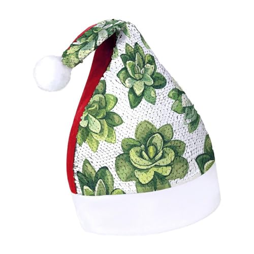JKLQWH Weihnachtsmütze mit Pailletten, mit grünem Sukkulentenmuster, Weihnachtsmütze, lustige Weihnachtsmütze, Weihnachtsgeschenke für Damen und Herren, Anzug für Familie, Weihnachten, Silvester, JKLQWH Weihnachtsmütze mit Pailletten, mit grünem Sukkulentenmuster, Weihnachtsmütze, lustige Weihnachtsmütze, Weihnachtsgeschenke für Damen und Herren, Anzug für Familie, Weihnachten, Silvester, von JKLQWH