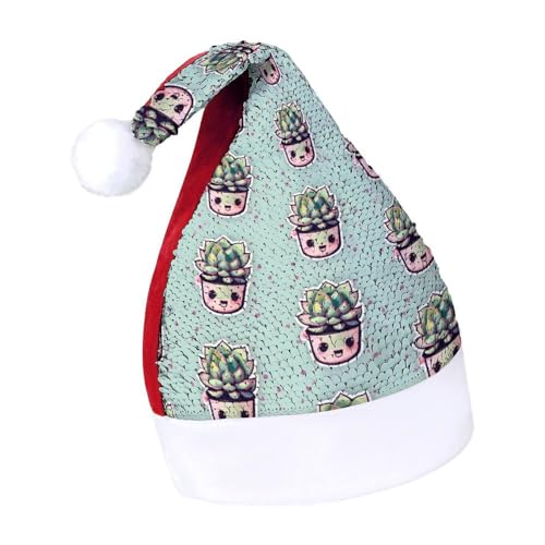 JKLQWH Weihnachtsmütze mit Pailletten, mit lächelnden Sukkulenten, lustige Weihnachtsmütze, Weihnachtsgeschenke für Damen und Herren, Anzug für Familie, Weihnachten, Silvester, Festival, Party, Kostüm JKLQWH Weihnachtsmütze mit Pailletten, mit lächelnden Sukkulenten, lustige Weihnachtsmütze, Weihnachtsgeschenke für Damen und Herren, Anzug für Familie, Weihnachten, Silvester, Festival, Party, Kostüm von JKLQWH