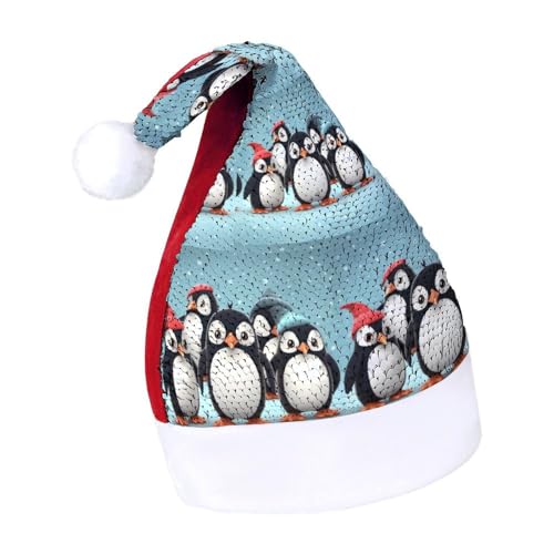 JKLQWH Weihnachtsmütze mit Pailletten, mit niedlichen Pinguinen, lustige Weihnachtsmütze, Weihnachtsgeschenke für Damen und Herren, Anzug für Familie, Weihnachten, Silvester, Festival, Party, Kostüm von JKLQWH