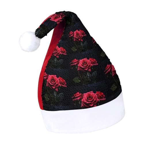 JKLQWH Weihnachtsmütze mit Pailletten, mit roter Rose und schwarzen Blättern, lustige Weihnachtsmütze, Weihnachtsgeschenke für Damen und Herren, Anzug für Familie, Weihnachten, Silvester, Festival, JKLQWH Weihnachtsmütze mit Pailletten, mit roter Rose und schwarzen Blättern, lustige Weihnachtsmütze, Weihnachtsgeschenke für Damen und Herren, Anzug für Familie, Weihnachten, Silvester, Festival, von JKLQWH