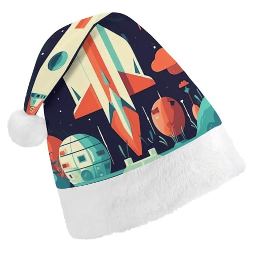 JKLQWH Weihnachtsmütze mit Rakete im Weltraum, Nikolausmütze für Erwachsene, Uni, klassische Weihnachtsmannmütze, extra dick, Wintermütze, Neujahr, festliche Party, Weihnachtszubehör JKLQWH Weihnachtsmütze mit Rakete im Weltraum, Nikolausmütze für Erwachsene, Uni, klassische Weihnachtsmannmütze, extra dick, Wintermütze, Neujahr, festliche Party, Weihnachtszubehör von JKLQWH