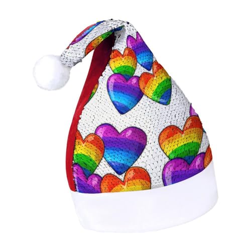 Weihnachtsmütze mit Pailletten, mit Regenbogen-farbigen Gay-Pride-Herzen, lustige Weihnachtsmütze, Weihnachtsgeschenke für Damen und Herren, Anzug für Familie, Weihnachten, Silvester, Festival, Party, Weihnachtsmütze mit Pailletten, mit Regenbogen-farbigen Gay-Pride-Herzen, lustige Weihnachtsmütze, Weihnachtsgeschenke für Damen und Herren, Anzug für Familie, Weihnachten, Silvester, Festival, Party, von JKLQWH