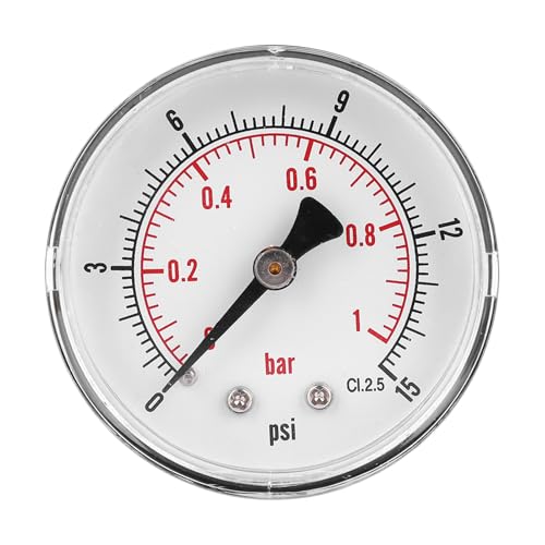 50-mm-Zifferblätterung, 1/4 BSPT Axialanschluss, 0-160psi 0-11BAR-Bereich für Luftwasserölgas, Messingkonstruktion mit transparenter Abdeckung, korrosionsbeständiger, genaues (0-15psi 0-1BAR) von JKOKPMG