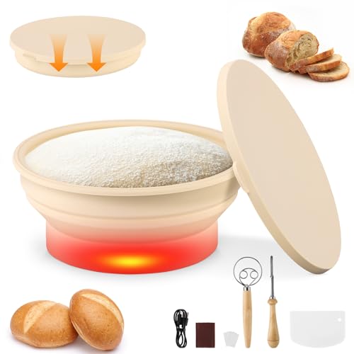 Beheizte Gärkorb Set, Elektrischer Brot Gärkörbchen aus Peddigrohr zum Brot backen, Gärkörbchen Gärkorb Brot mit Teigschaber Silikon & Edelstahl, Bäckermesser mit Rasierklinge Beheizte Gärkorb Set, Elektrischer Brot Gärkörbchen aus Peddigrohr zum Brot backen, Gärkörbchen Gärkorb Brot mit Teigschaber Silikon & Edelstahl, Bäckermesser mit Rasierklinge von JKOKPMG