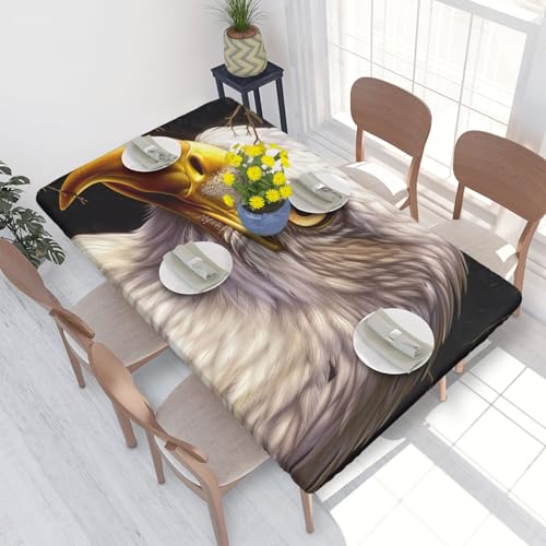 JKSEEPYN Tischdecke mit amerikanischem Weißkopfseeadler, bedruckt, elastisch, wasserabweisend, rechteckig, Tischdecken, Schutz für Küche, Esstisch, 122 cm von JKSEEPYN