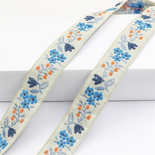 0,8 Zoll rustikales Blumenstickerei-Gurtband, 20 Yards ethnische Kleidungstaschen DIY Spitzenzubehör Jacquard-Wickelband (Farbe : Blue) von JKUHA
