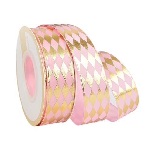 0,9/1 Zoll Diamant-Heißprägeband, 25 Yards Satinband im Weihnachtsstil for handgefertigte DIY-Geschenkverpackungen (Farbe : Pink, Size : 2.5) von JKUHA