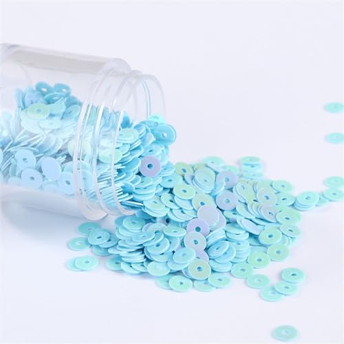50 g 5 mm Silber/Laser/massive runde Pailletten, PVC-Zubehör for französische Stickerei, DIY-Handwerk, Kleidungsdekoration(Aurora light blue) von JKUHA