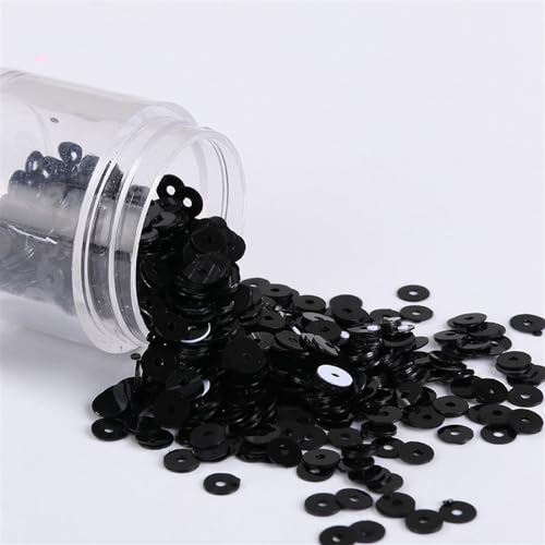 50 g 5 mm Silber/Laser/massive runde Pailletten, PVC-Zubehör for französische Stickerei, DIY-Handwerk, Kleidungsdekoration(Black) von JKUHA
