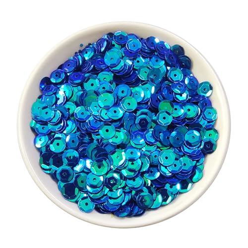 500 g 6 mm runde, gebogene, perforierte PVC-Pailletten, schalenförmiges sechseckiges Kostümzubehör mit flachem Boden, französische Stickerei-Nähperlen(Farbe:Aurora dark blue) von JKUHA